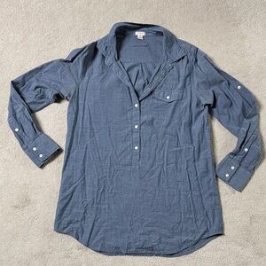 J. Crew Navy Blue Long-Sleeve Casual Button-Placket Shirt